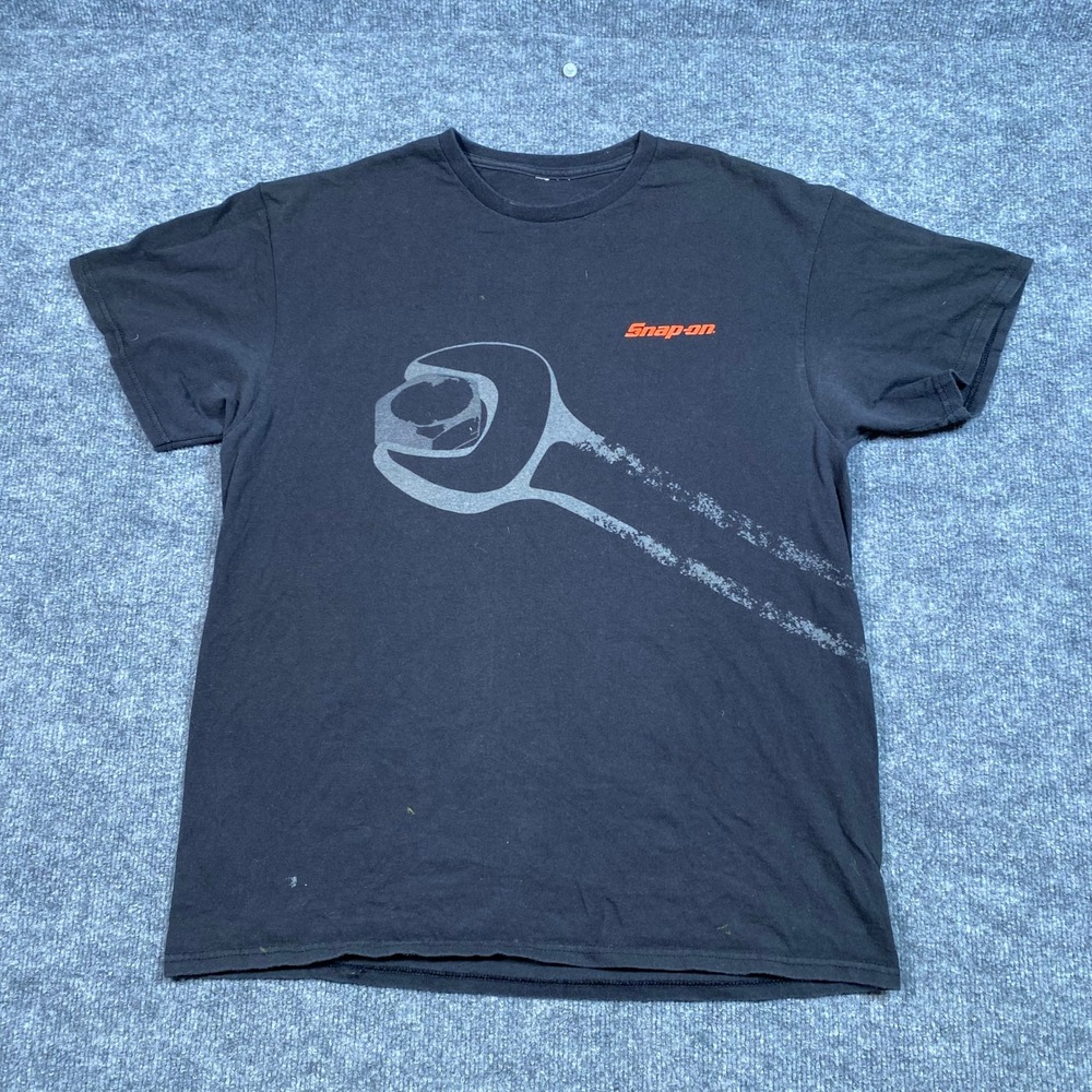 Snap-on Tools Mens Black Graphic T-Shirt Wrench Bolt Wrap Around Design Large